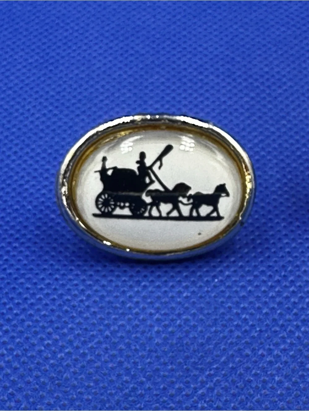 Gold-Tone Horse & Carriage Silhouette Oval Cufflinks in White Inlay